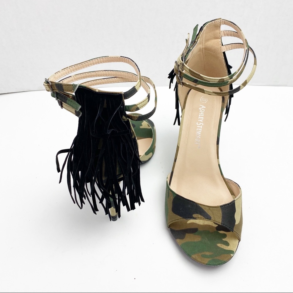 Ashley Stewart Camo Style Fringe Heels